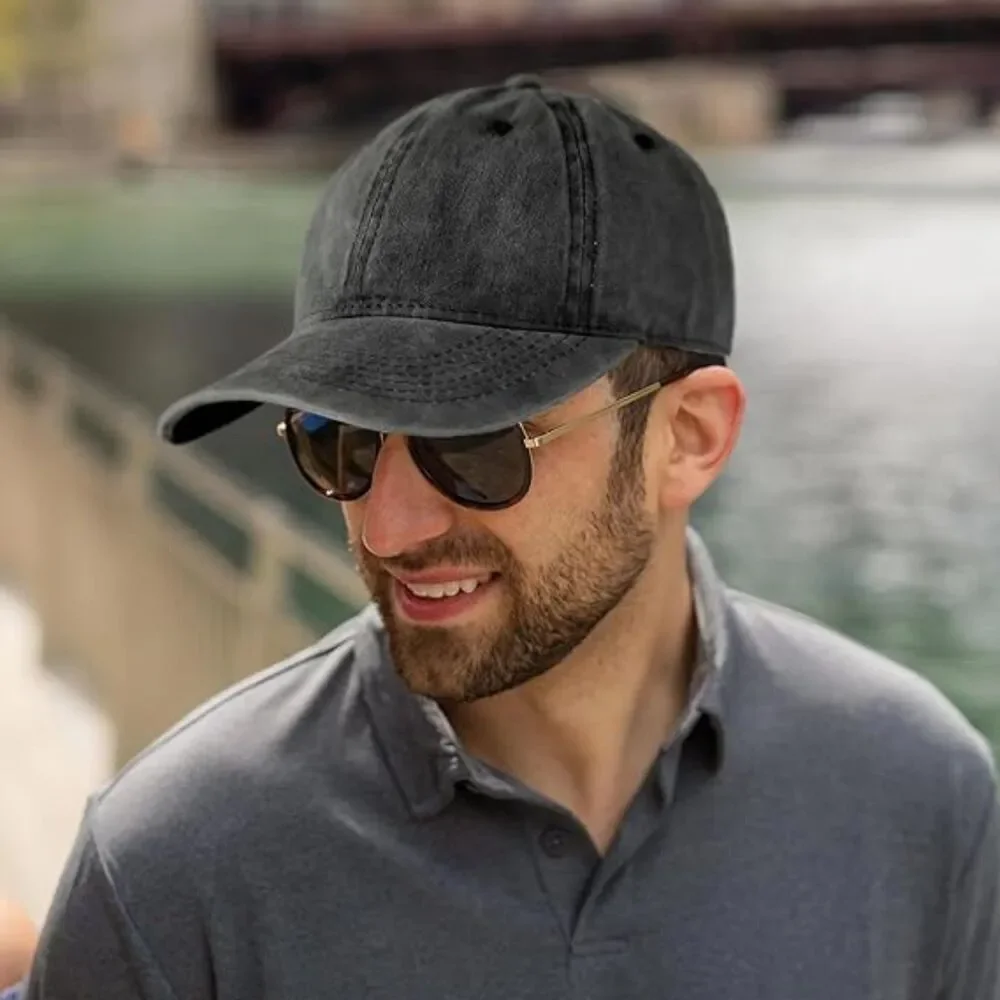 Unisex Dark Gray Washed 100% Cotton Adjustable Size Strap Classic Baseball Cap